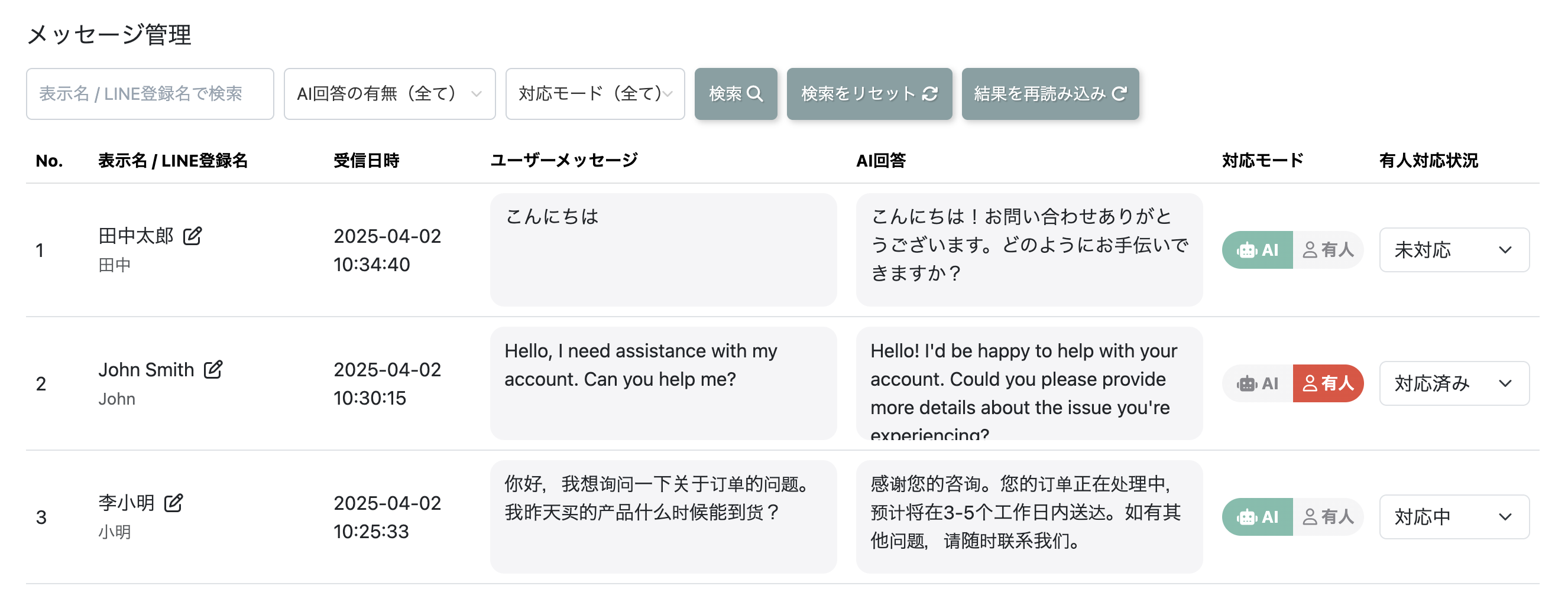 LINE有人チャットへの柔軟な切り替え機能