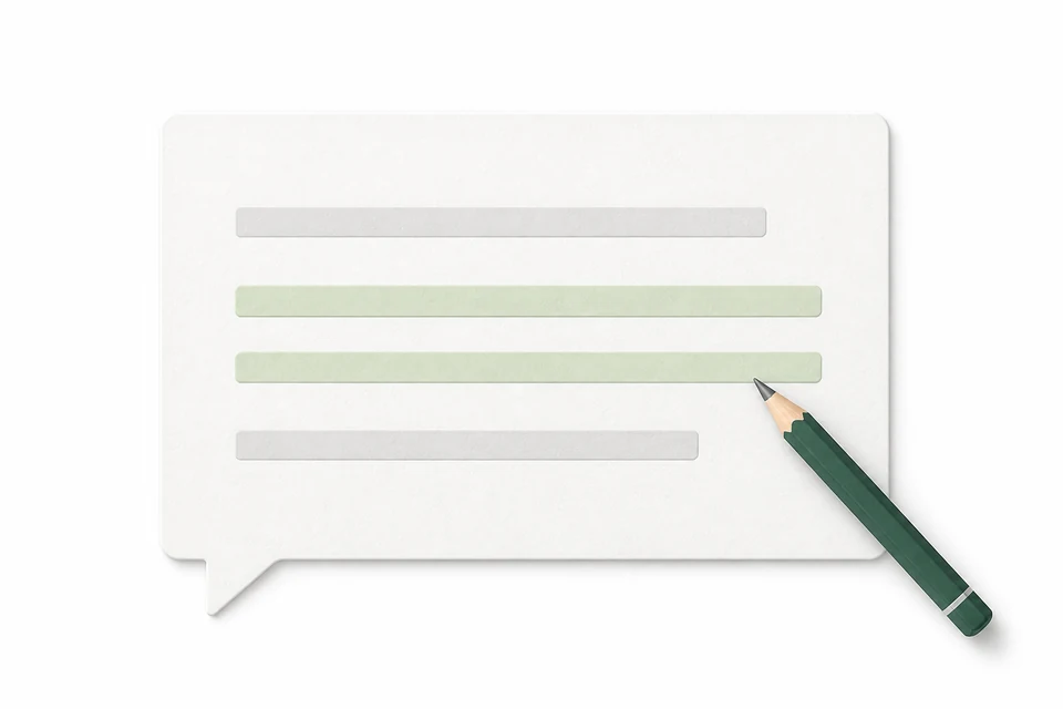 返信の下書きに鉛筆を添え、担当者が確認・編集するイメージ